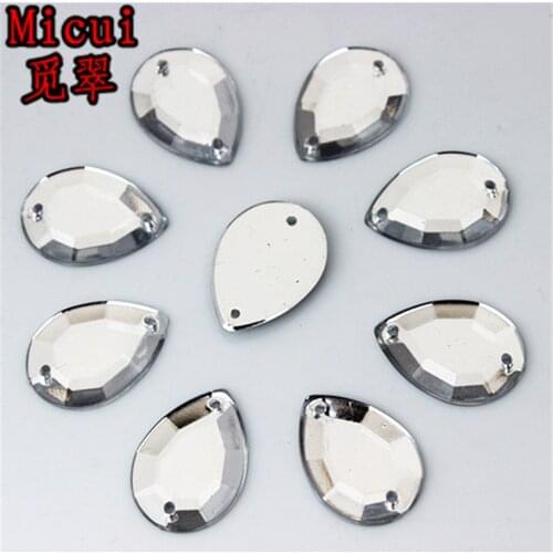 Micui 200pcs 13*18mm Crystal Drop Acrylic Crystal Rhinestones Beads Flat back Sewing Buttons Sew On 2 hole ZZ314A
