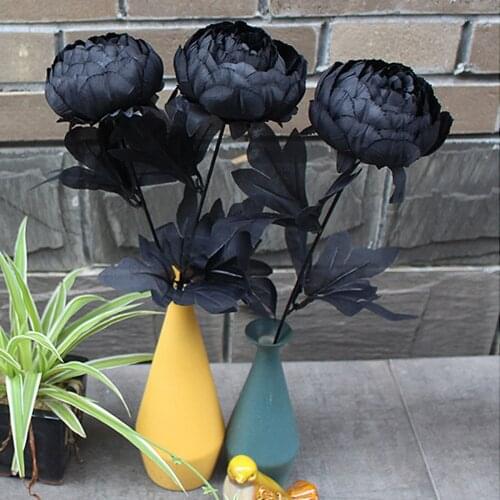 3PC Black Artificial Roses Branch Flowers Wedding Home Decoration Butterfly Orchid Silk Phalaenopsis For Wedding Home Decor