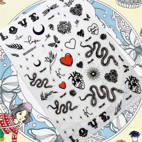 MG200326-01 Snake heart love Tiger head print 3D Back glue Nail Art Stickers Decals Sliders Nail ornament decoration