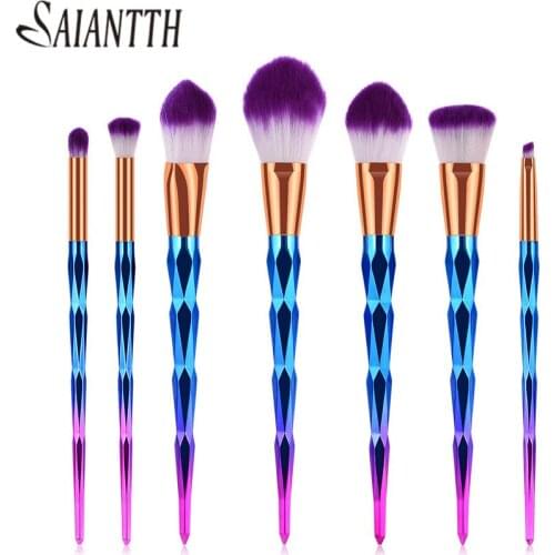 7pcs Diamond Colorful Gradient Purple White Peak makeup brushes set foundation blush powder concealer eyeshadow eyeliner lip kit