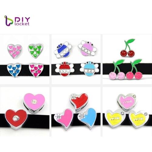 8MM Mix Style Heart Slide Charms 10 pieces/lot Fit DIY Wristband & Bracelet LSSC28-157