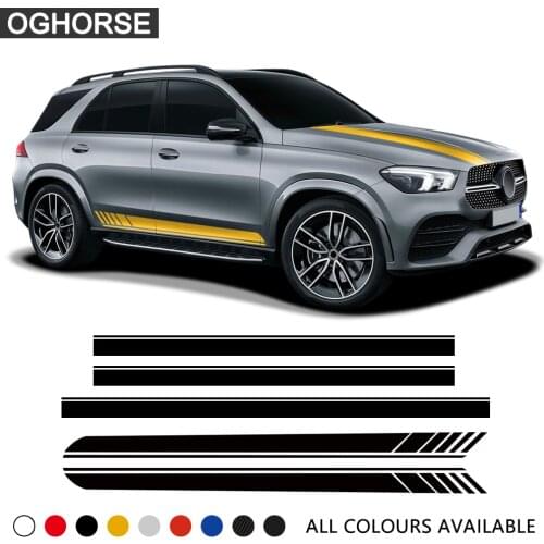 Car AMG Style Door Side Skirt Hood Stripes Decal Kit For Mercedes Benz GLE GLK ML Class W164 W166 GLE350 GLE400 GLK350 ML350