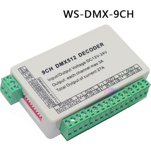 Free shipping Constant pressure 3CH/4CH/9CH/24CH/27CH RGB DMX decoder,DMX 512 Controller for led lamp led light,DC5V-24V