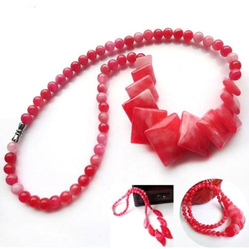 Bohemian Style Natural Stone Necklace For Women Leaf Shape and Round Beads Make Up Powder Crystal DIY Jewelry LN070030