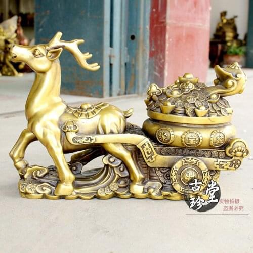 Large Copper Fortune Deer Lucky deer Pull coin car metal crafts home desktop decor decoration ornaments(A868)