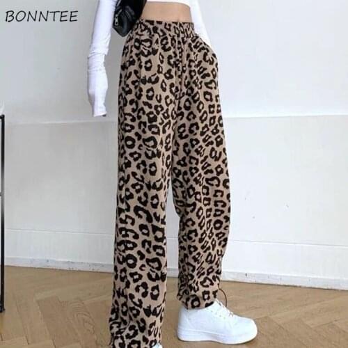 Pants Women High Waisted Leopard Harajuku Streetwear Oversized Trousers Korean Style Mujer Trendy Baggy All-match 3XL Teenagers