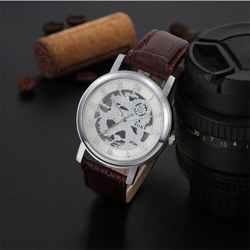 SOXY Luxury Brand Watch Fashion Hollow Out Skeleton Dial Quartz Watches Men Leather Analog Watch Hombre Hour relogio masculino