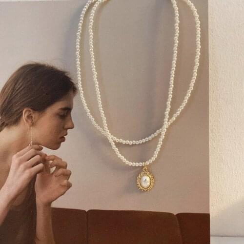 Elegant White Imitation Pearl Choker Double Layer Necklace Big Round Pearl Wedding Necklace For Women Charm Fashion Jewelry