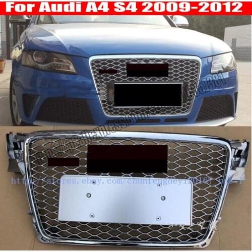 FOR AUDI A4/S4 B8 8T 2009 09 2010 10 2011 11 2012 12 FRONT MESH RS4 STYLE BUMPER HOOD HEX GRILLE Silver