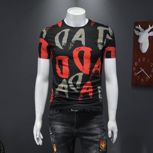 Tee Top Short Baroque Pantalon Moda Club Party Cloth Homme Hombre Camiseta Hombre Fashion AD Letter Print T Shirt Manga Corta
