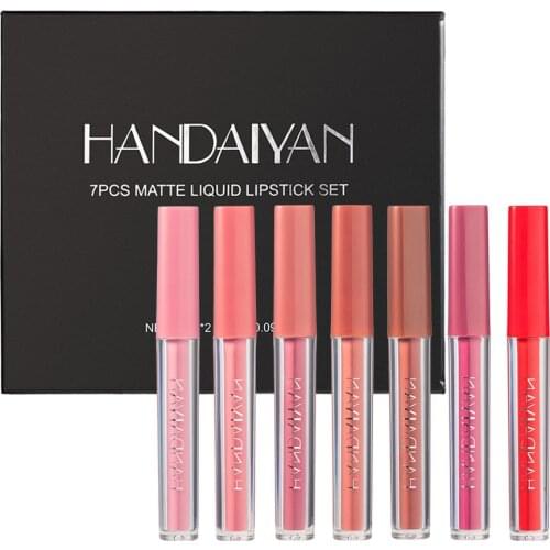 HANDAIYAN 7PCS/Set Creamy Nude Matte Liquid Lipstick Set Makeup Long Lasting Vegan Sexy Velvet Lipstick Kit Lip Tint