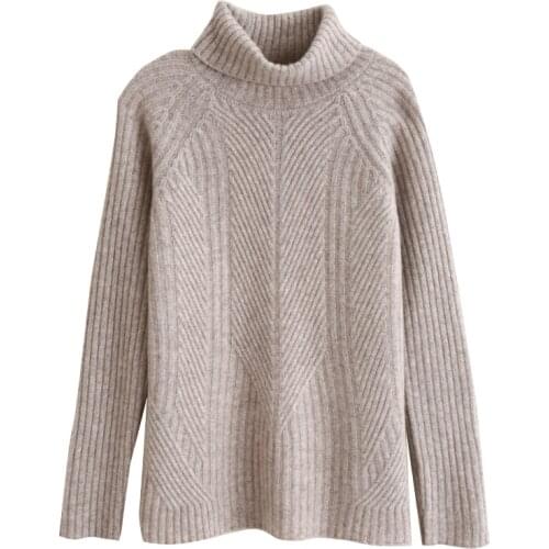 Cashmere sweater women high-neck thick short merino wool sweater loose solid color knitted bottoming shirt
