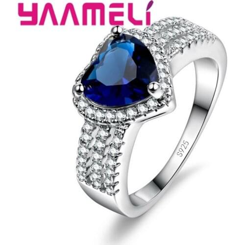 Classic Romantic Luxury Style 925 Sterling Silver Ocean Mystery Deep Blue Crystal Ring Aquarium Dating For Women