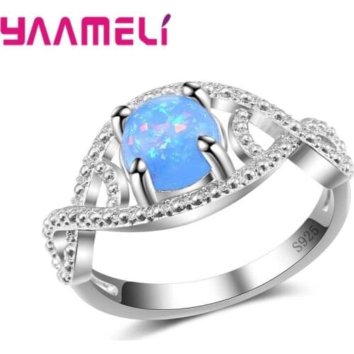 High Quality New Fire Opal Rings For Women Fashion Jewelry 925 Sterling Silver Unique Sea Blue Cubic Zirconia Rings