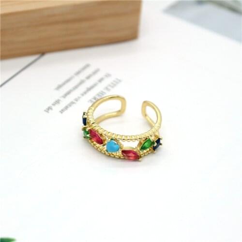 1PC Unique Heart Waterdrop Zircon Hollow Metal Ring For Women Vintage Elegant Colorful Crystal Open Finger Ring Jewelry R287