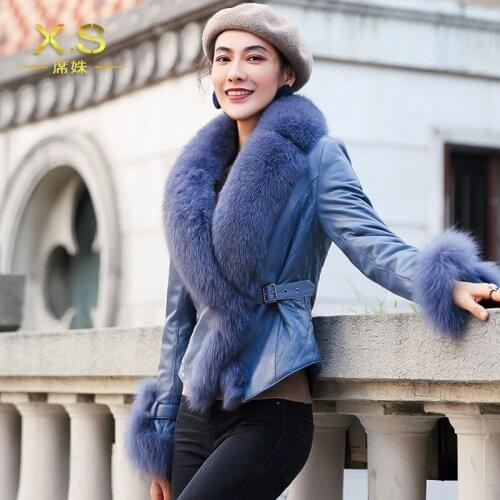 Leather Genuine Jacket Real Sheepskin Coat Female Winter Down Jacket Women Real Fox Fur Collar Warm Short Jackets D9999-4477
