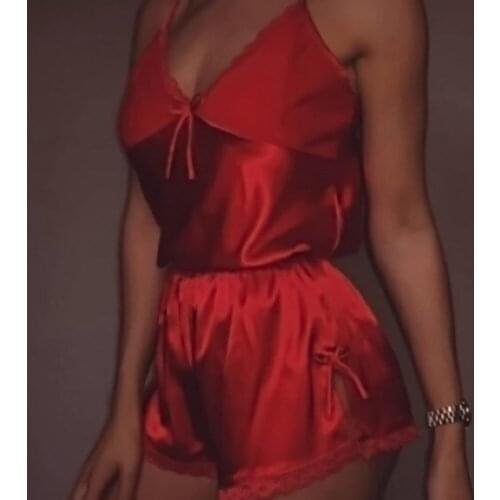 Summer Hot Lady Lace Series Attractive Sexy Underwear Shorts Short Sleeve Cool High Waist Satin Pajamas Suit