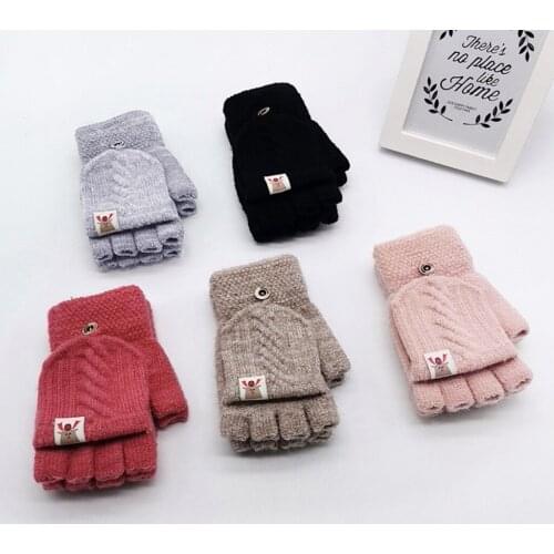 Hot Sale 1 Pair Fashion Children Kids Men Women Winter Keep Warm Sweet Knitted Convertible Flip Top Fingerless Mittens Gloves