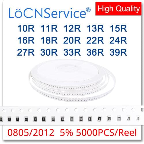 LoCNService 0805 J 5% 5000pcs 10R 11R 12R 13R 15R 16R 18R 20R 22R 24R 27R 30R 33R 36R 39R smd 2012 resistor OHM 11OHM 12OHM