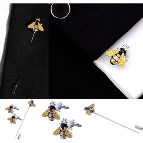 Paint Bee Cufflinks Brooch Set French Shirt Cufflink Insect Animal Shape Mens Casual Party Jewelry