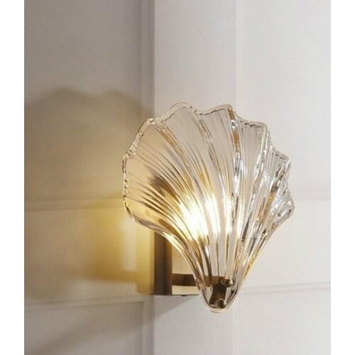 Nordic copper modern light luxury shell wall lamp living room background wall bedroom childrens room bedside lamp