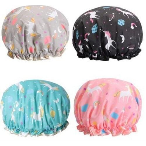 New Unicorn Pony Lovely Shower Caps Thick Women Colorful Double Layer Bath Shower Hair Cover Adults Waterproof kitchen hats Sale