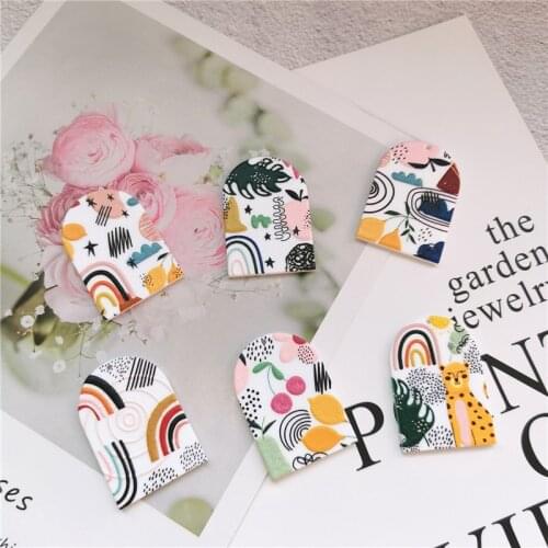 New style 30pcs/lot Relief effect pattern print geometry Arched shape acrylic beads diy jewelry earring/garment accessory