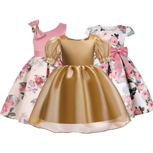 Girls Dress Printed Princess Party Dress Rose Childrens Clothes Girl Wedding Party Dress Summer Kids Baby Girl Tutu Clothing