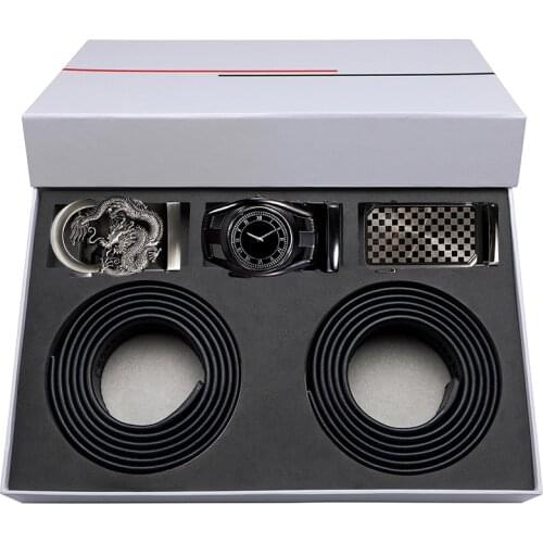 Hi-Tie Famous Brand Belt and Box for Men Gift Business Style Black Leather Fashion Buckle Waistband Straps for Men Jeans Trouser