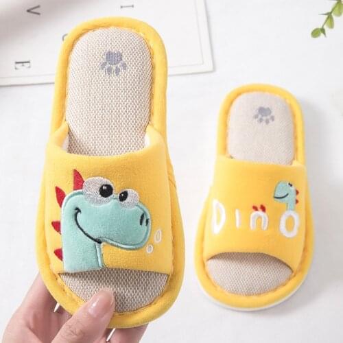 Cartoon Slippers For Boys Girls Breathable Flax Indoor Shoes Children Home Floor Slides Anti Slip Kids Cute Flip Flops KD323