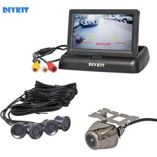 DIYKIT 4.3" Foldable Rear View Car Monitor + 4 Parking Radar + Rear View Car Camera Video Parking Radar Parking Sensor