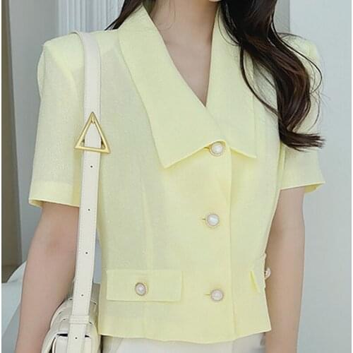 Light Cooked Wind Lapel Single-Breasted Temperament Tweed Short-Sleeved Suit Jacket Women Summer All-Match Short Cardigan Top