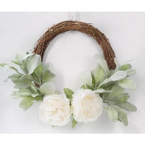 Spring Decoration Simulation Flocking Green Plants Handmade Wreath Door Knocker Door Decoration Wall Decoration Wedding Wreath