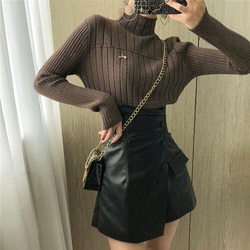 Giant Leather Skirt Fall Winter Fashion Loose High Waist A- line Short kirt Woman Skirts Faldas Jupe