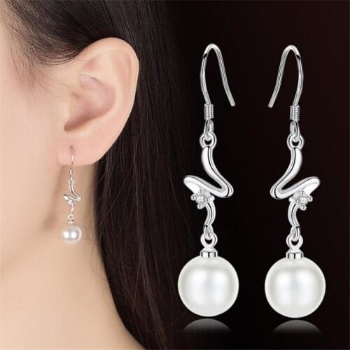 KOFSAC 2018 Summer Hot Sale 925 Sterling Silver Earring Jewelry Cute Pearl Clear Crystal Female Earrings Accessories