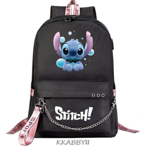Disney Kawaii Stitch Bag Zipper USB Charging high Capacity Baby Backpack Women School Bags Teenage Girls Students Mochilas