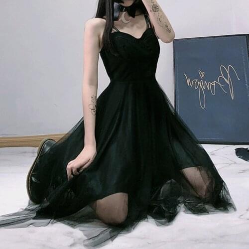 Rosetic Gothic Mesh Dress Women Sexy Irregular Designer Black Retro Dresses Summer Elegant Sleeveless Streetwear Chic 2021 New