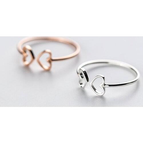 Solid 925 Sterling Silver Rings for Women Teen Girls Hollow Heart Open Adjustable Finger Band Thin Knuckle Stackable Jewelry