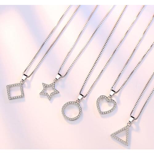 Female 925 Sterling Silver Geometry Star Pendants And Necklaces For Women Wedding Charm Vintage Jewelry Gift Free Shipping