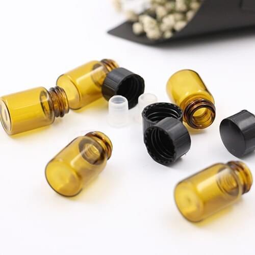 2ml/3ml 100pcs Mini Small Amber Glass Bottle with Orifice Reducer and Cap Small Sample Essential Oil Bottle Cosmetic Packaging