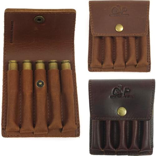 Hunting Gun Accessories Rifle Cartridges Holder Cowhide Leather Ammo Wallet Bullet Pouch Carrier Ammunition Case for Shooting