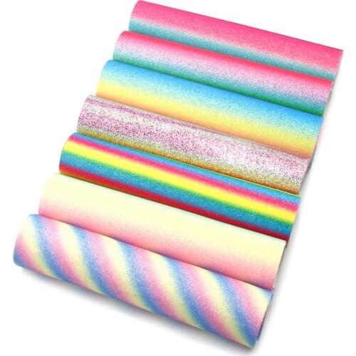 Shimmer Fine Glitter Faux Leather Sheets Rainbow Striped Synthetic Leather Fabric 20x33cm for DIY Earrings Hair Bows Bags