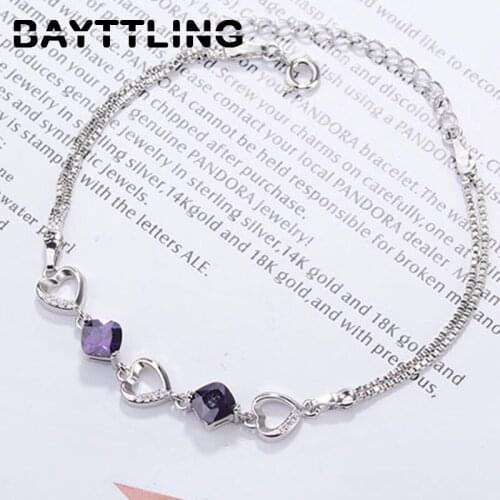 BAYTTLING 925 Sterling Silver Fine Purple Heart Zircon Pendant Bracelet For Woman Couple Fashion Bracelet Jewelry Gift