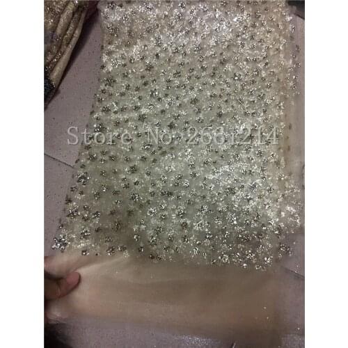BZL-91414 New star design glued glitter powder mesh tulle sequins lace fabric for party in gold color