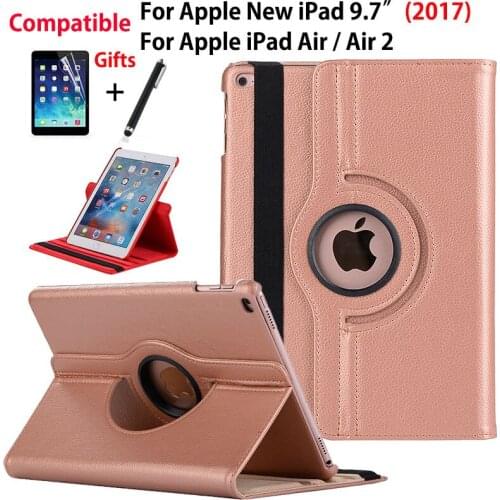 360 Degree Rotating Case For Apple iPad 9.7 2017 2018 5th 6th Generation Cover For iPad Air Air 2 Funda Stand Shell +Stylus+film