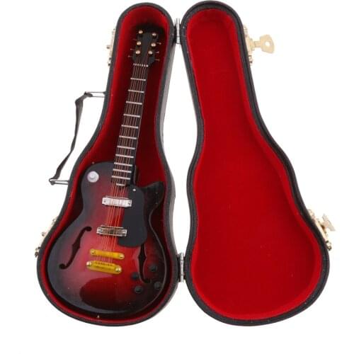 Handmade Mini Wooden Electric Box Guitar Instrument Model with Stand for 1/6 Action Figures 12inch Dolls Accessories