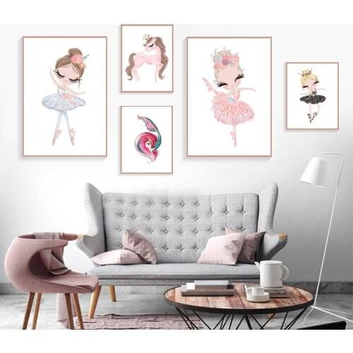 Ballet Princess Nursery 5d diamond embroidery Unicorn Wall Art diamond Painting Nordic Wall Pictures For Children Room Kid TY732