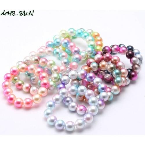 MHS.SUN Girls kids round beaded bracelets fashion elastic pearls bracelets&bangles for child jewelry gift handmade 1pc/lot