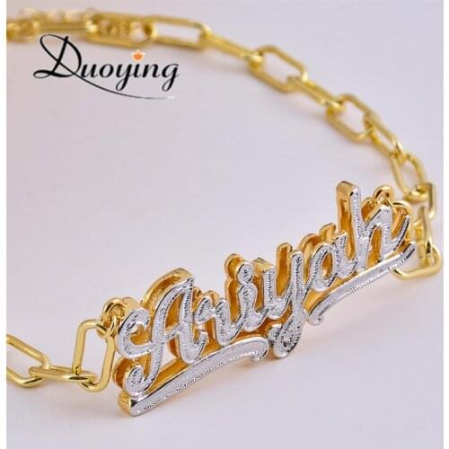 DUOYING Name Necklace Double Gold Plated Nameplate Multi Chains Personalized Necklaces Zirconia Custom Necklace Women Choker