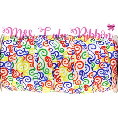 5/8" 16 mm Colorful Swirl Patterns Printed Elastic Ribbon DIY Party Decor Foe Elastic Bands 50yards/roll HT01-PG022-05169